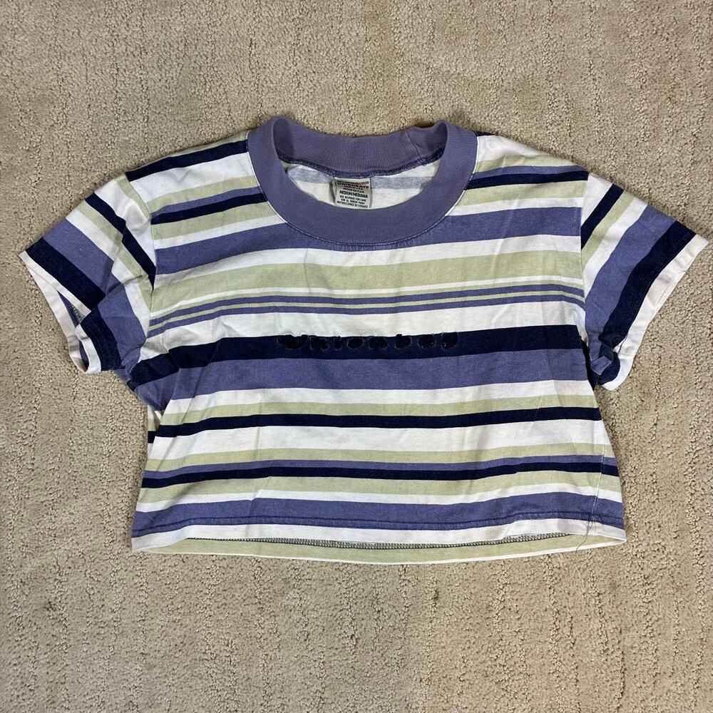 Vintage 90s Y2K Unionbay Cropped Stripped T-Shirt Grunge Skater Streetwear Retro